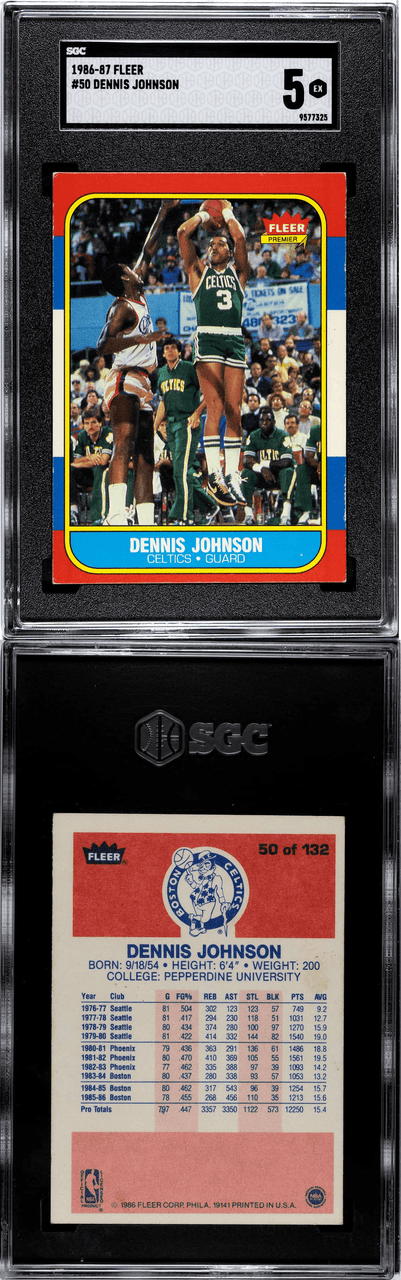 1986-87 Fleer Dennis Johnson #50 Boston Celtics HOF SGC 5 front and back of card